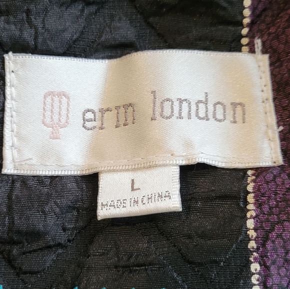 Erin London Jacket Quilted Patchwork Black Teal Plum L - Picture 9 of 10